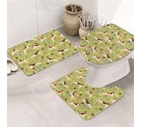 VOSERY Set di 3 tappeti da bagno morbidi e lavabili, per il bagno, con beagle in esecuzione, copriwater a forma di U, tappetini assorbenti da doccia per bagno e WC