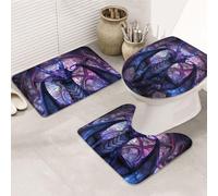 VOSERY Set di 3 tappetini da bagno da 31,5 x 20 pollici, motivo drago fantasy nella cattedrale, simpatici tappetini da bagno, copertura per WC per bagno