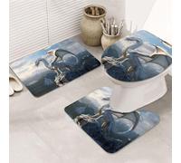VOSERY Set di tappeti da bagno 3 pezzi, motivo: drago bianco montagna, tappetino da bagno assorbente, antiscivolo, copriwater a forma di U, lavabile, decorazione per il bagno