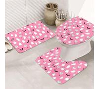 VOSERY Set di tappeti da bagno 3 pezzi, motivo fantasma rosa, tappetino da bagno assorbente, antiscivolo, copriwater a forma di U, lavabile, decorazione per il bagno