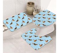 VOSERY Set di tappeti da bagno 3 pezzi, motivo: pastore tedesco, blu, tappetini da bagno assorbenti, antiscivolo, copriwater a forma di U, lavabile, decorazione per il bagno