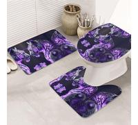 VOSERY Set di tappeti da bagno 3 pezzi, motivo viola tigre bianca, tappetini da bagno assorbenti, antiscivolo, copriwater a forma di U, lavabile, decorazione per il bagno
