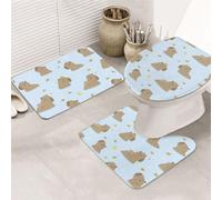VOSERY Set di tappeti da bagno 3 pezzi - Tappetino da bagno assorbente con capibara anatra, antiscivolo, copriwater a forma di U, lavabile, decorazione per il bagno