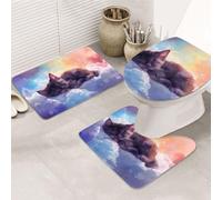 VOSERY Set di tappeti da bagno 3 pezzi - Tappeto da bagno assorbente con gatto che dorme colorato, antiscivolo, copriwater, a forma di U, lavabile, decorazione per il bagno