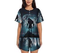 VOSERY Set pigiama donna 2 pezzi - Moon Wolf Warrior pigiama manica corta pigiama notte lounge pigiama donna, Nero , M