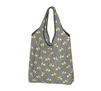 VOSERY Simpatica borsa per la spesa riutilizzabile grigia con api divertenti borse della spesa per la spesa borsa di totalizzatore pieghevole con manici, Nero, 1 PC
