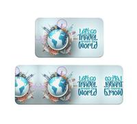 VOSERY Tappetini da cucina per pavimento, 2 pezzi, con scritta "Let's go travel around the world", anti-affaticamento, per pavimenti della cucina, antiscivolo, lavabili, per bagno, camera da letto