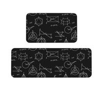 Vosery Tappetini da cucina per pavimento, 2 pezzi, eleganti tappetini anti fatica per pavimento della cucina, stampa matematica, colore nero, antiscivolo, lavabili, per camera da letto, bagno, casa