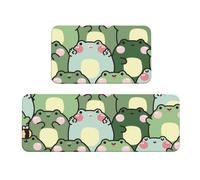 Vosery Tappetini da cucina per pavimento, 2 pezzi, eleganti tappetini anti fatica per pavimento della cucina, tappeti da cucina con rana timida antiscivolo, lavabili, per camera da letto, bagno, casa