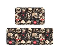 Vosery Tappetini da cucina per pavimento, 2 pezzi, eleganti tappetini anti fatica per pavimento della cucina, motivo: teschio rock record, antiscivolo, lavabili, per camera da letto, bagno, casa