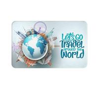 VOSERY Tappeto da bagno 76 x 50 cm, con scritta "Let's go Travel Around The World", morbido, assorbente, antiscivolo, lavabile in lavatrice, tappetino da doccia per bagno