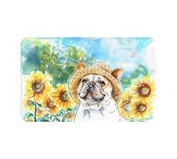 VOSERY Tappeto da bagno 76 x 50 cm, morbido e assorbente, antiscivolo, lavabile in lavatrice, motivo: bulldog francese, girasoli, bolle, tappetino da bagno per bagno