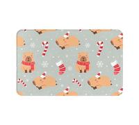 VOSERY Tappeto da bagno 76 x 50 cm, morbido e assorbente, antiscivolo, lavabile in lavatrice, motivo: capibara per Natale, tappetino da bagno per doccia