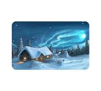 VOSERY Tappeto da bagno con cottage di montagna con neve e aurora boreale, 76 x 50 cm, morbido e assorbente, antiscivolo, lavabile in lavatrice, tappetino da bagno per doccia