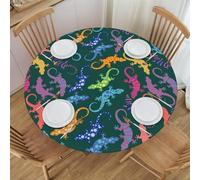 VOSERY Tovaglia rotonda colorata con geco tropicale, lucertola, elastica, per interni ed esterni, tovaglia rotonda per tavoli rotondi fino a 101,6 cm - 127 cm di diametro