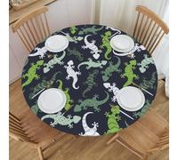VOSERY Tovaglia rotonda con geco verde lucertola, elastica e elastica, per interni ed esterni, tovaglia rotonda per tavoli rotondi fino a 101,6 cm - 127 cm di diametro