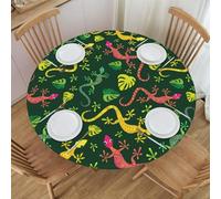 VOSERY Tovaglia rotonda gialla rosa con lucertola, elastica ed elastica, per interni ed esterni, tovaglia rotonda per tavoli rotondi fino a 101,6 cm - 127 cm di diametro