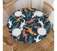 VOSERY Tovaglia rotonda multicolore con geco lucertola, elastica, per interni ed esterni, adatta per tavoli rotondi fino a 101,6 cm - 127 cm di diametro