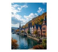 VOSERY Town Riverside Autumn Landscape Diamond Art Kit per adulti - Kit fai da te 5D completo per decorazione da parete per la casa, kit per pittura con diamanti senza cornice, per adulti principianti