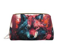 VOSERY Trousse per trucchi, trousse da viaggio, borsa per la cultura da donna, fiamma rossa, testa di lupo, borsa per il trucco, grande capacità, borsa per il trucco, organizer, graziosa borsa per il