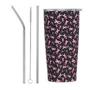 VOSERY Tumbler carino con coperchio e cannuccia, in acciaio inox, da 590 ml, bottiglia d'acqua isolata per il cancro al seno, tazza da caffè da viaggio personalizzata