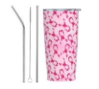 VOSERY Tumbler carino con coperchio e cannuccia, in acciaio inox, da 590 ml, bottiglia d'acqua isolata per il cancro al seno, tazza da caffè da viaggio personalizzata