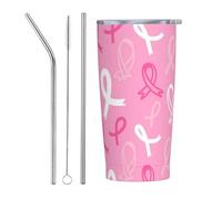 VOSERY Tumbler carino con coperchio e cannuccia, in acciaio inox, da 590 ml, bottiglia d'acqua isolata per il cancro al seno, tazza da caffè da viaggio personalizzata