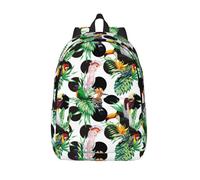 VOSERY Zaino in tela per donne e uomini, zaino casual da viaggio leggero, zaino a pois con pappagallo e foglie di tucano, nero, Small