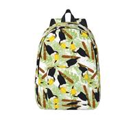 VOSERY Zaino in tela per donne e uomini, zaino casual da viaggio leggero, zaino con simpatico tucano Monstera sul ramo, nero, Medium