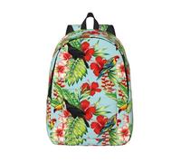 VOSERY Zaino in tela per donne e uomini, zaino casual da viaggio leggero, zaino da viaggio, grazioso tucano pappagallo, fiori e foglie, Nero, S
