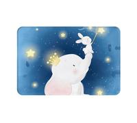 VOSERY Zerbino per ingresso interno ed esterno, grazioso elefante seduto sulla luna con coniglietto, facile da pulire, 40,6 x 61 cm, zerbino per tutte le stagioni, per ingresso esterno e patio