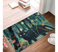 VOSERY Zerbino per ingresso interno ed esterno, motivo gatto nero mistico, lucciole, facile da pulire, 40,6 x 61 cm, zerbino per tutte le stagioni, per ingresso esterno e patio