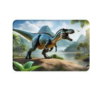 VOSERY Zerbino per interni ed esterni, motivo: dinosauro della foresta del lago, facile da pulire, 40,6 x 61 cm, zerbino per tutte le stagioni, per ingresso esterno e patio