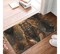 VOSERY Zerbino per interni ed esterni, motivo: tigre nella foresta con foglie cadute facile da pulire, 40,6 x 61 cm, zerbino per tutte le stagioni, per ingresso esterno e patio