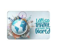 VOSERY Zerbino per porta d'ingresso, per interni ed esterni, con scritta "Let's go travel around the world", facile da pulire, 40,6 x 61 cm, per tutte le stagioni, per ingresso esterno e patio