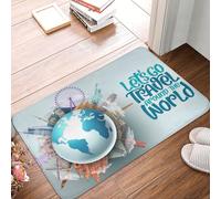 VOSERY Zerbino per porta d'ingresso, per interni ed esterni, con scritta "Let's go travel around the world", facile da pulire, 40,6 x 61 cm, zerbino per tutte le stagioni, per ingresso esterno e patio
