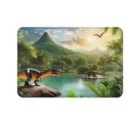 VOSERY Zerbino per porta d'ingresso, per interni ed esterni, motivo: dinosauro della foresta del lago, facile da pulire, 40,6 x 61 cm, per tutte le stagioni, per ingresso esterno e patio