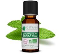 VOSHUILES - Olio Essenziale di Menta Piperita Bio - 10ml | Profumo Fresco - Numerose Proprietà e Applicazioni - Qualità Superiore - 100% Puro e Naturale - HEBBD e Certificato Ecocert