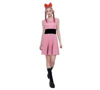 Voslett Costume da donna con fiori bianchi, collant e fascia per capelli, per carnevale, personaggio dei cartoni animati, cosplay, vestito per adulti, rosa, XL