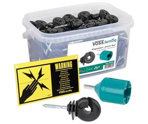 VOSS.farming Scatola 150 isolatori ad Anello per recinzioni elettriche + Avvitatore Manuale e Segnale di Pericolo