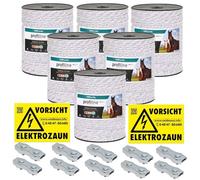 VOSS.farming Set recinzioni elettriche: 6 Corde 500 m Ø 6 mm, Fili conduttori 6x0,25 HPC®, 10 connettori e 2 cartelli di Pericolo