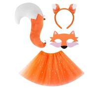 Vossen Costume per bambini 4 pezzi | Maschera con orecchie in poliestere 18 x 20 cm set travestimento Halloween compleanno cosplay bambini
