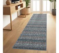 Vossfamul Tappeto passatoia lavabile, 5 x 15 cm, antiscivolo, a righe, moderno, a pelo basso, non perde pelo, morbido, per soggiorno, ingresso e cucina, blu
