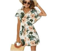 Vossmi Copricostume Donna Estate Coulisse Casual Abito da Spiaggia Abito da Spiaggia Allentato a Manica Corta con Scollo a V Coprire Cover Up per Piscina,Verde