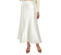 Vossmi Gonna Raso Lunga da Donna Vita Alta Elegante Elastico Gonna Satin Casual Midi Gonne A Linea Ufficio Seta Pieghe Skirt a Mezza Autunno Bianco,S