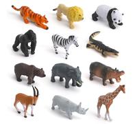 VOSSOT 12 Pezzi Animali Della Giungla Figures, Wild Game Figures Giocattolo per Bambini Plastica Animali Zoo, Forestale Animale Figure Set per Coperchio Della Torta Regalo di Compleanno di Natale