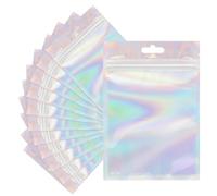 VOSSOT 120 Pezzi Sacchetti In Mylar 10,5 X 15 cm con Chiusura A Pressione Sacchetti di Plastica Olografici Richiudibili In Pellicola con Foro per Appendere per Confezionare Gioielli, Regali, Dolciumi