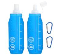 VOSSOT 2 bottiglie pieghevoli da 500 ml con moschettone, ultra leggere, Soft Flask, senza BPA, per sport, a prova di perdite, salvaspazio, perfette per jogging, trekking, campeggio, ciclismo e