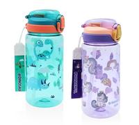 VOSSOT 2 pcs borraccia 600 ml a prova di perdite - borraccia, Forte e durevole, senza BPA in un set da 2 con cannuccia e spazzola per la pulizia - con cannuccia per la scuola