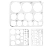 VOSSOT 3 stencil circolari per disegnare, stencil in plastica, righello circolare per dipingere, 3 misure, modello circolare, modello a cerchio, righello con stencil circolare, per ufficio, scuola